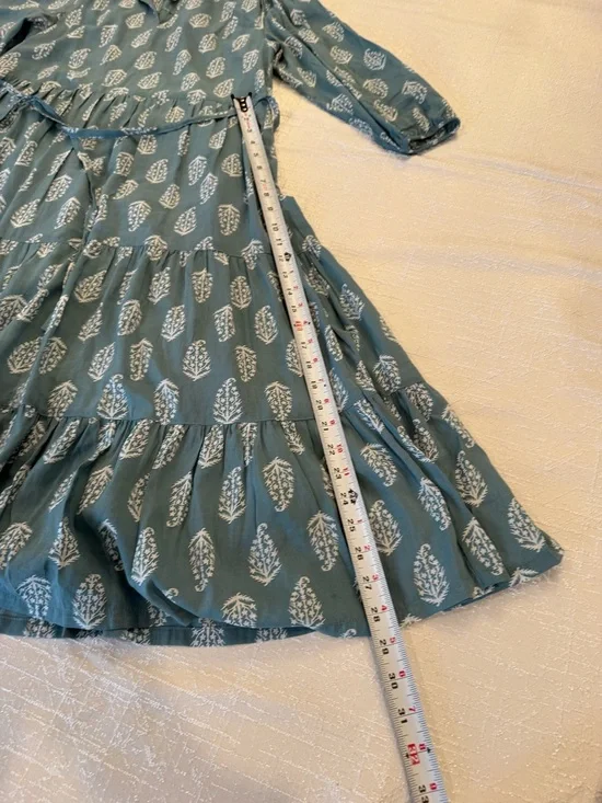 Lucky Brand Blue White Floral Tiered A-Line Dress 3/4 Sleeve S - Picture 8 of 9